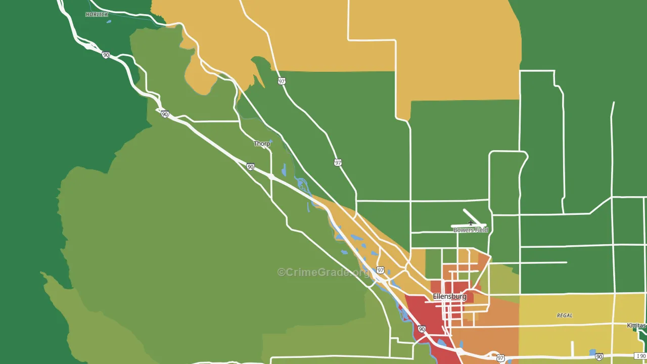 Kittitas County, WA Map of Theft Rates