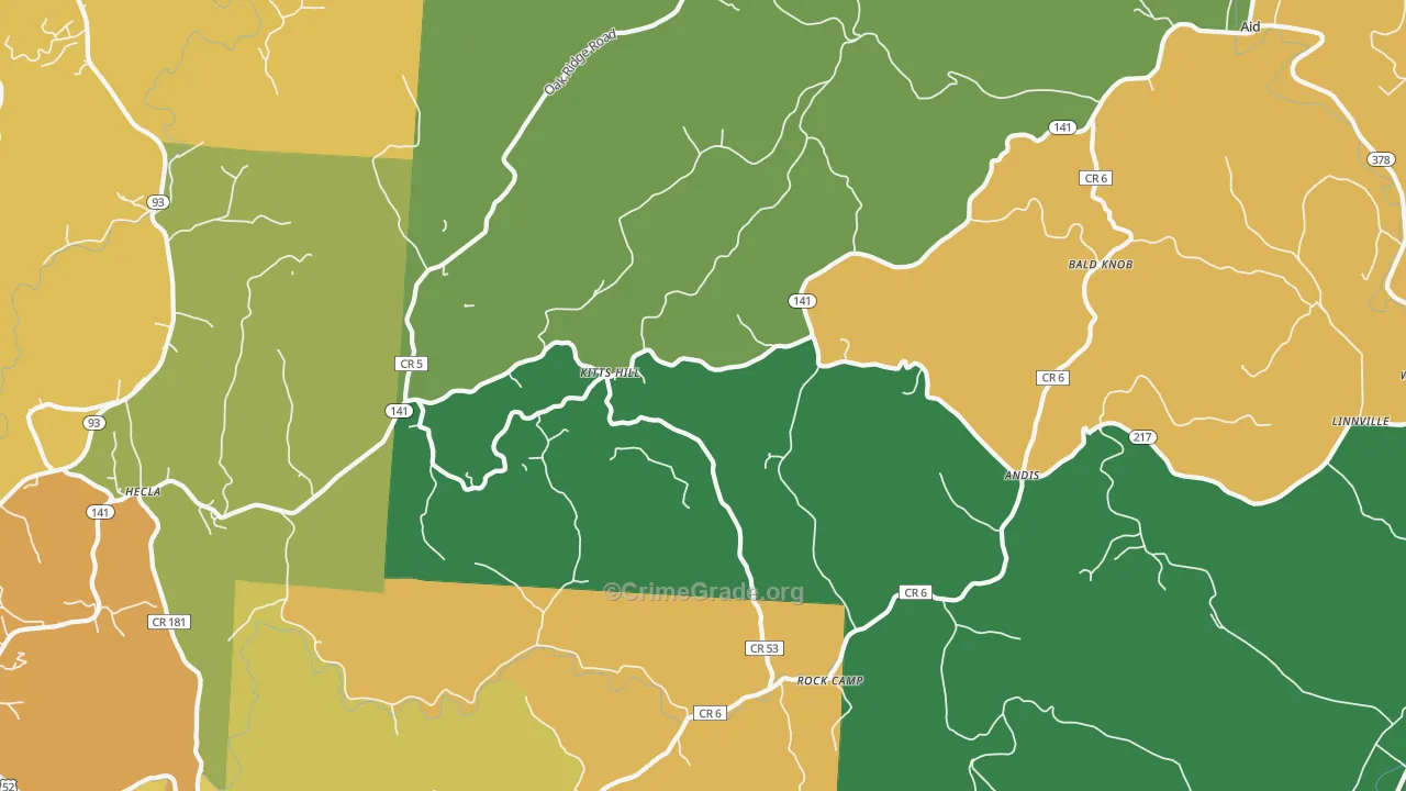 Kitts Hill, OH Map of Theft Rates