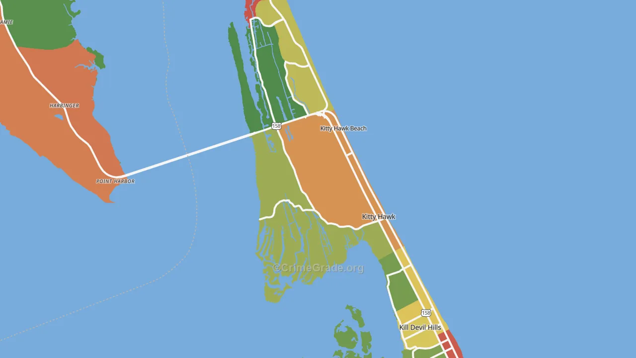 Kitty Hawk, NC Map of Theft Rates
