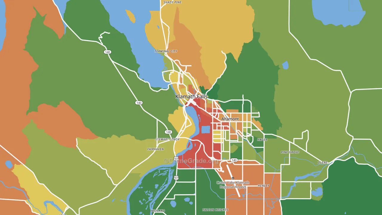 Klamath Falls, OR Map of Theft Rates