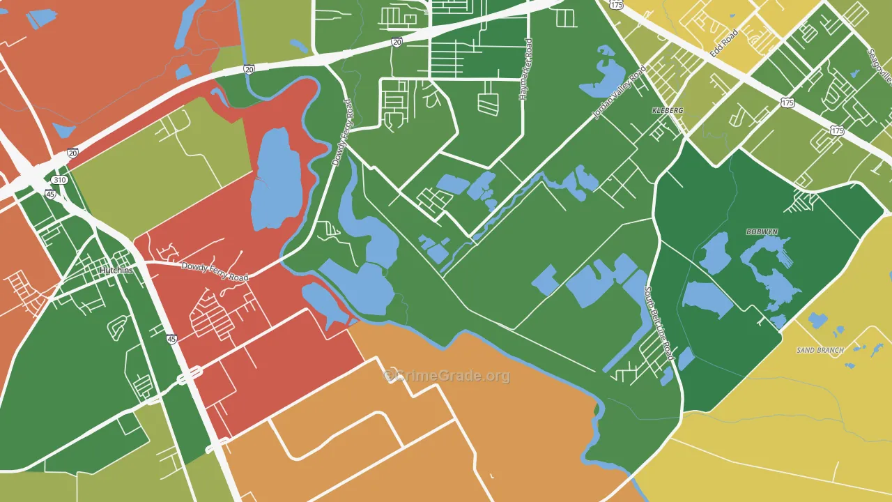 Kleberg, TX Map of Theft Rates