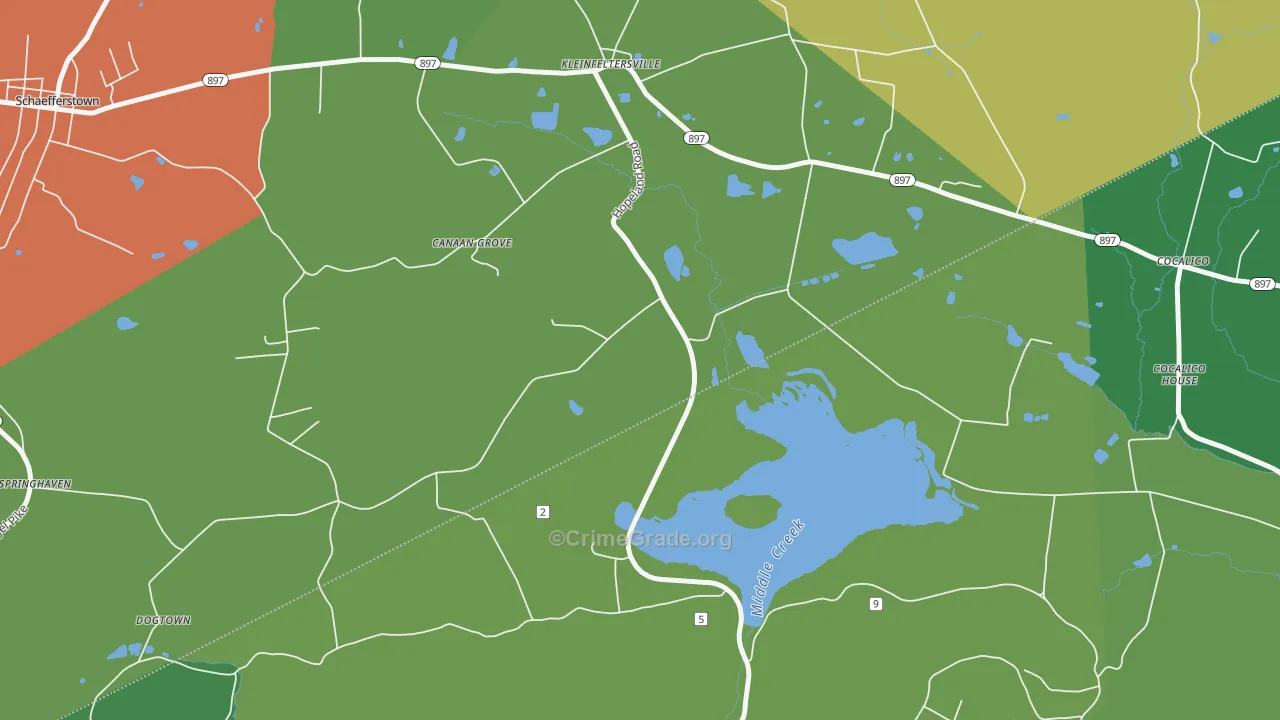 Kleinfeltersville, PA Map of Theft Rates