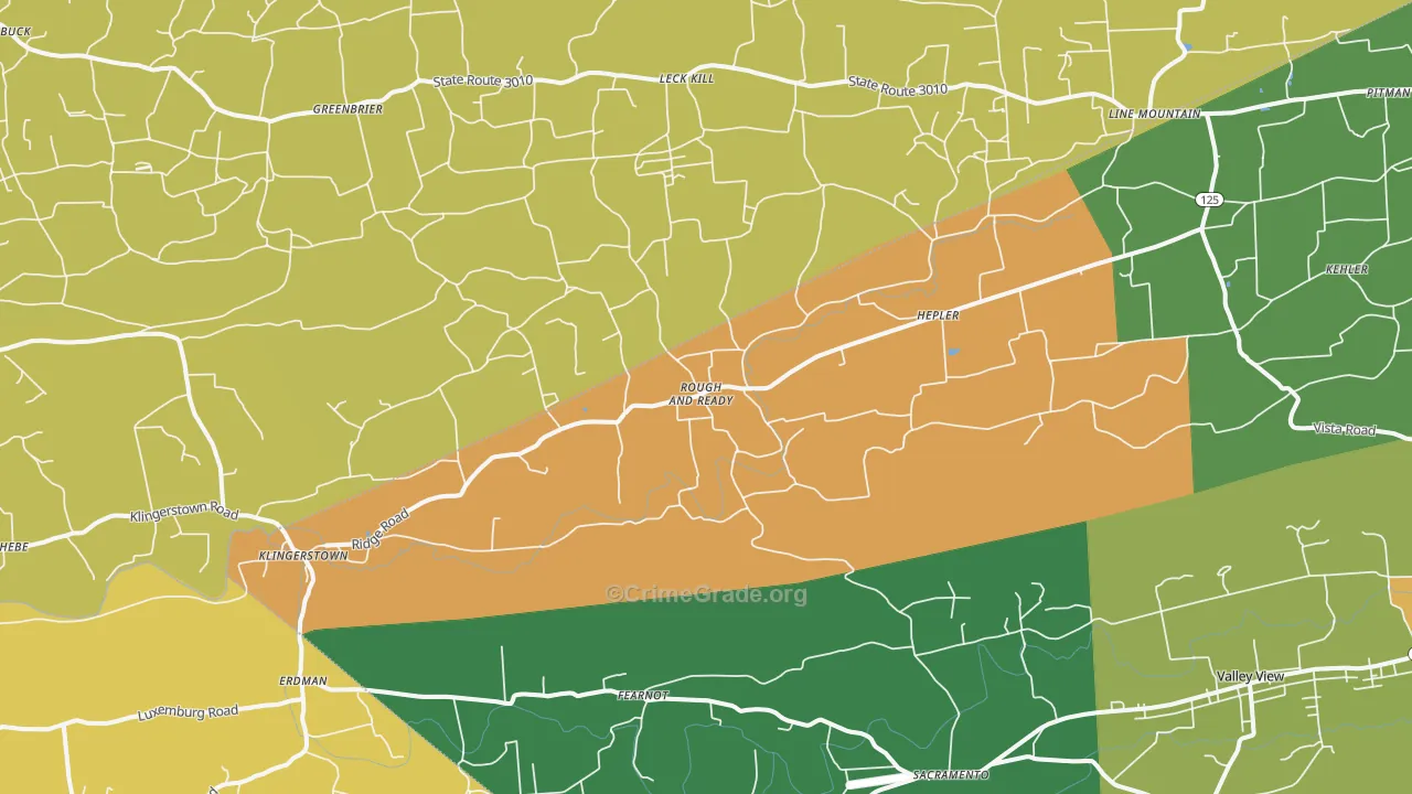 Klingerstown, PA Map of Theft Rates