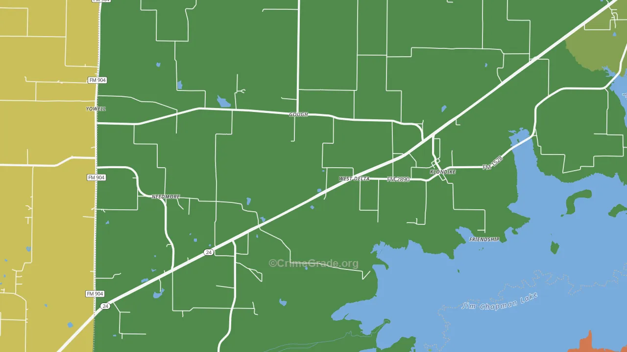 Klondike, TX Map of Theft Rates