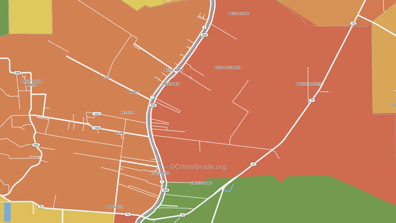 Klotzville, LA Map of Theft Rates