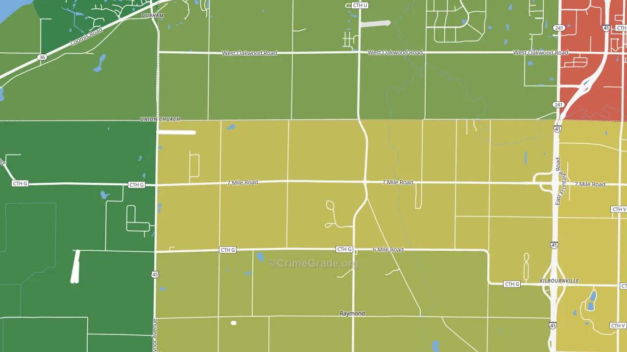Kneeland, WI Map of Theft Rates