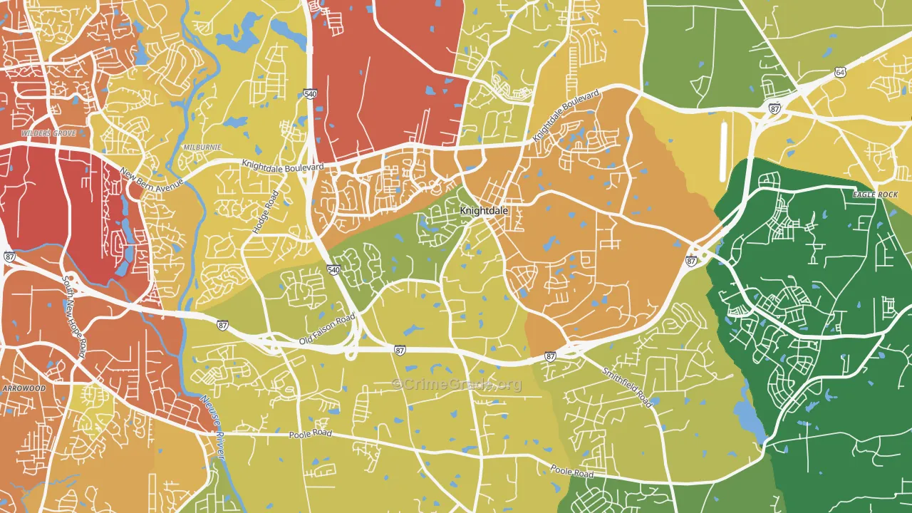 Knightdale, NC Map of Theft Rates