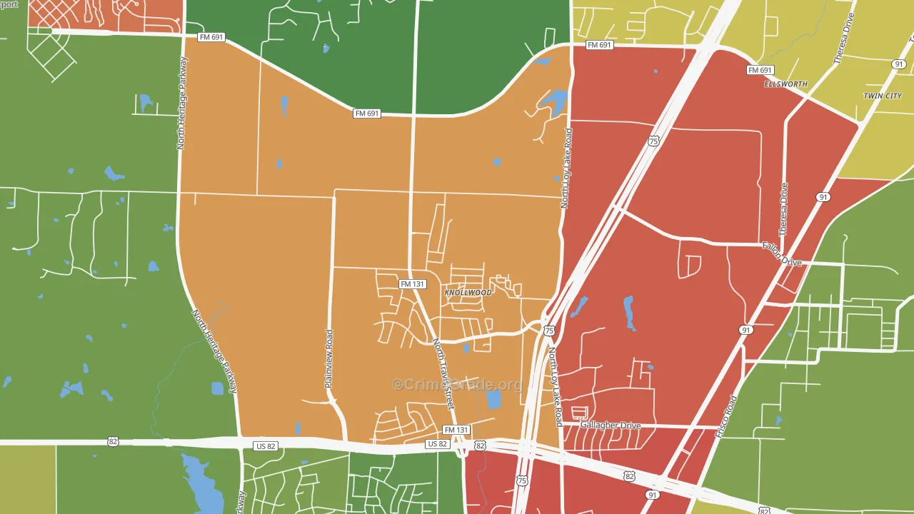 Knollwood, TX Map of Theft Rates