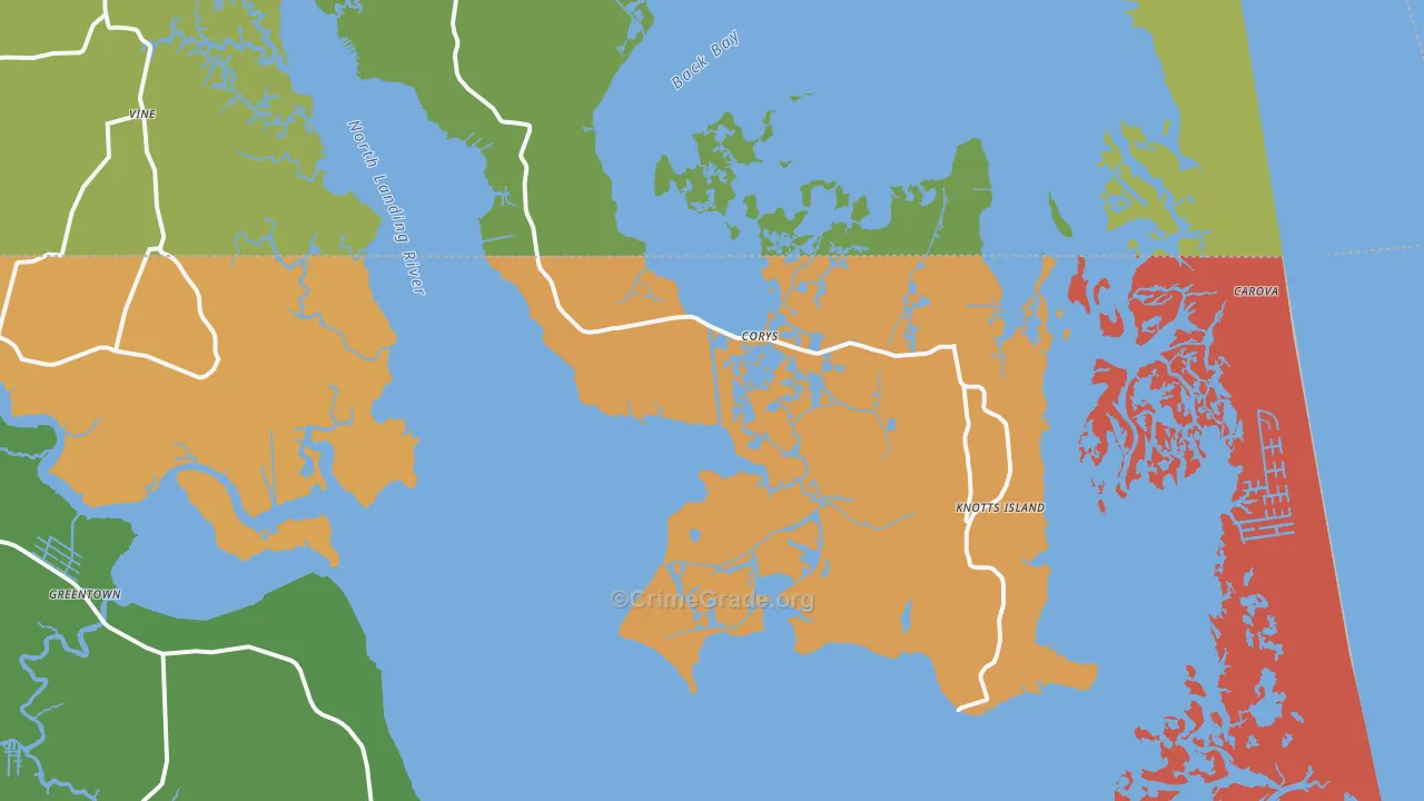 Knotts Island, NC Map of Theft Rates