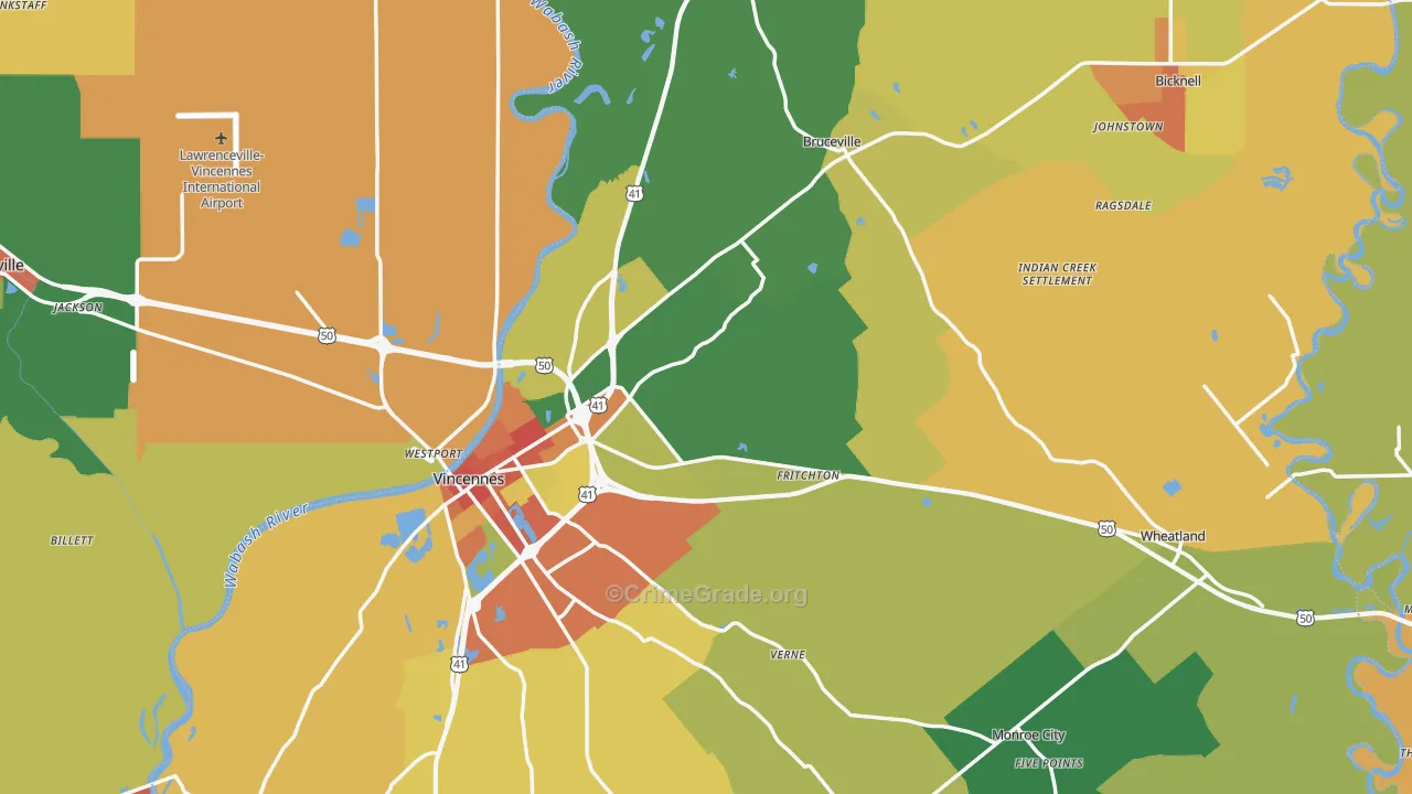 Knox County, IN Map of Theft Rates