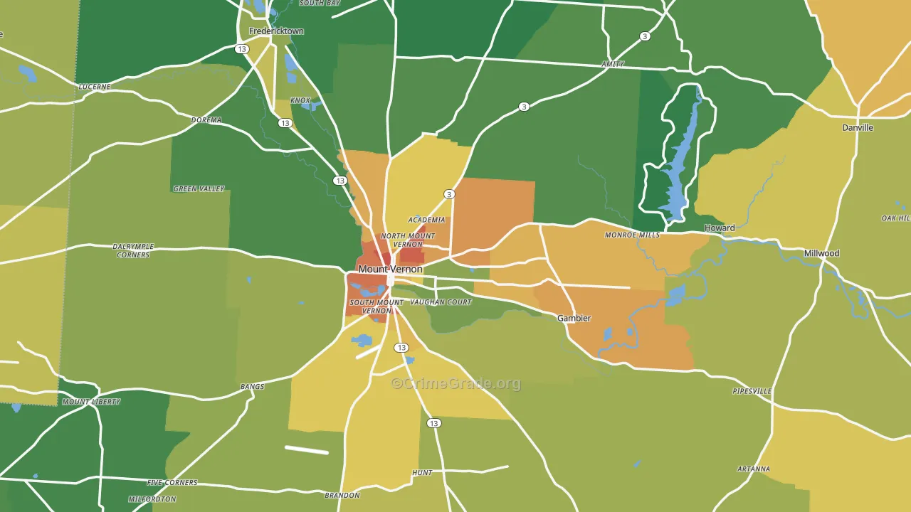 Knox County, OH Map of Theft Rates