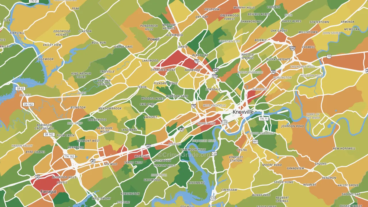 Knox County, TN Map of Theft Rates