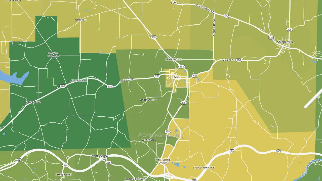 Knox, PA Map of Theft Rates