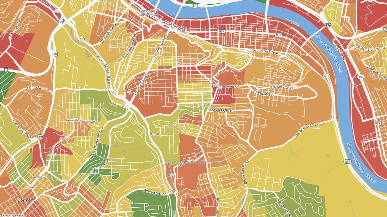 Knoxville, Pittsburgh, PA Map of Theft Rates
