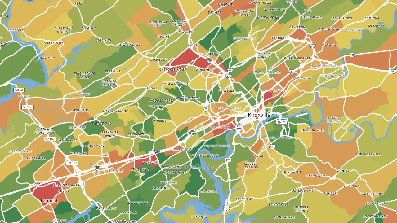 Knoxville, TN Map of Theft Rates