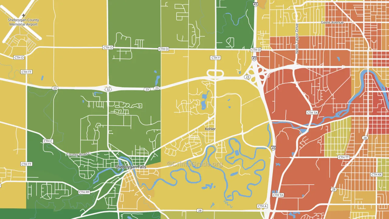 Kohler, WI Map of Theft Rates