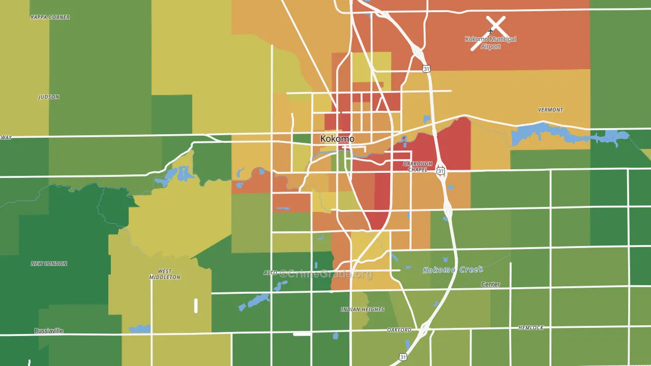 Kokomo, IN Map of Theft Rates