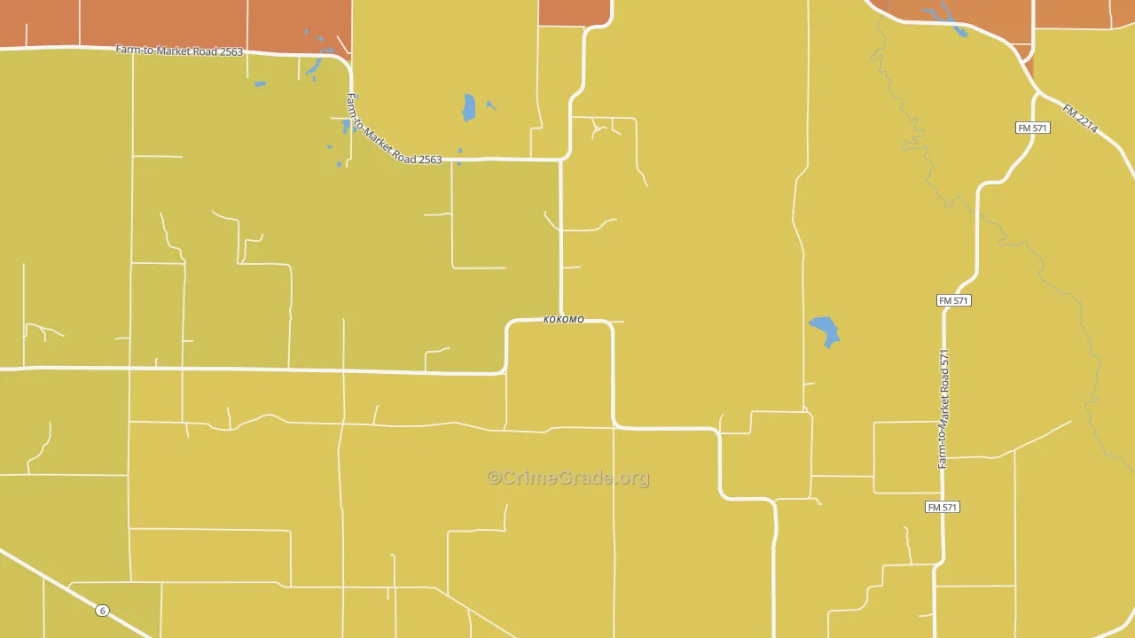 Kokomo, TX Map of Theft Rates