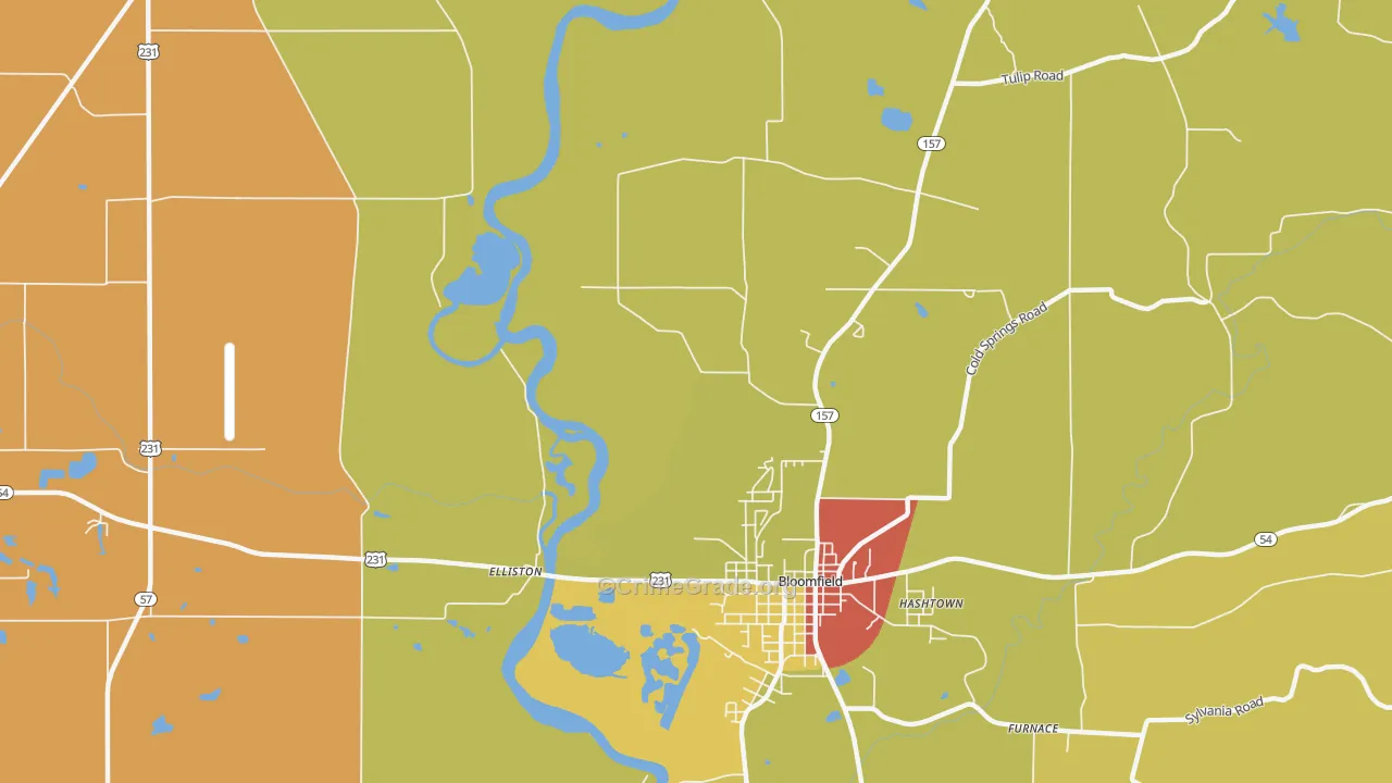 Koleen, IN Map of Theft Rates