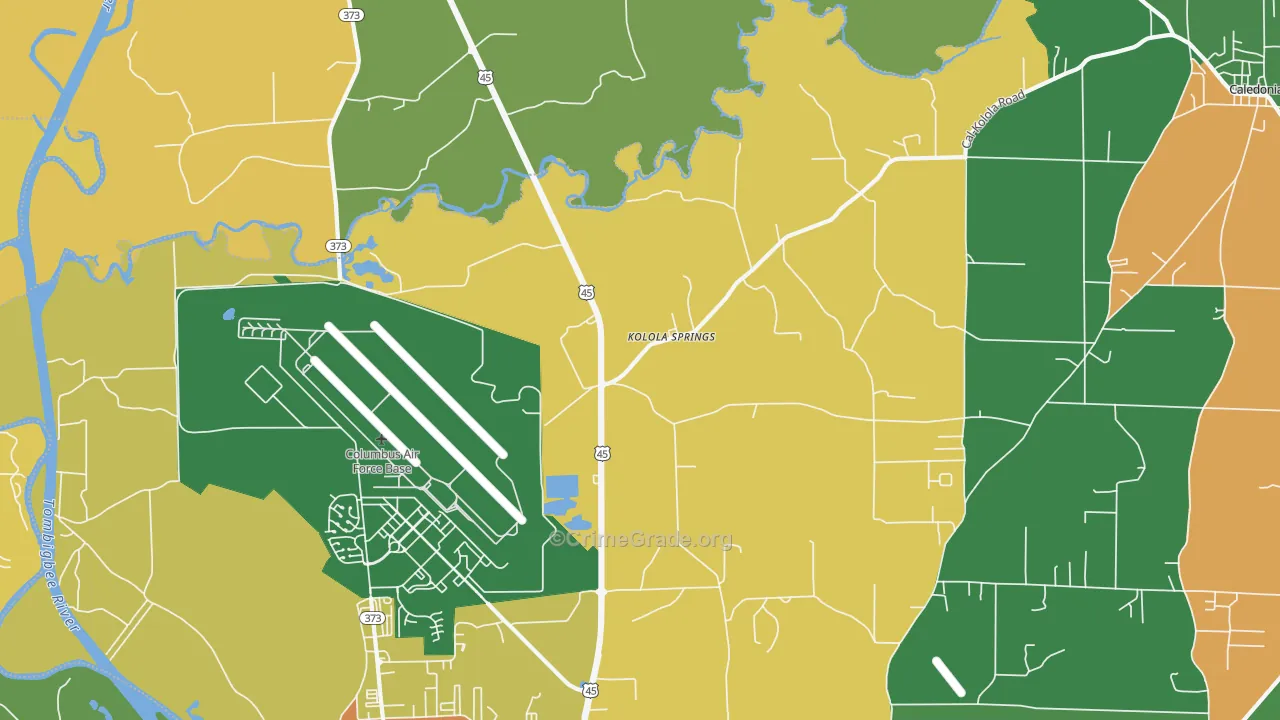 Kolola Springs, MS Map of Theft Rates