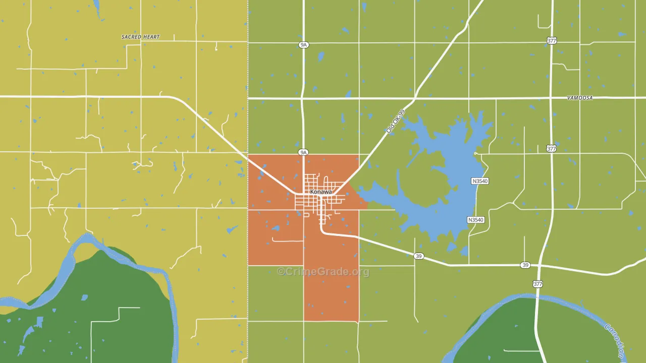 Konawa, OK Map of Theft Rates