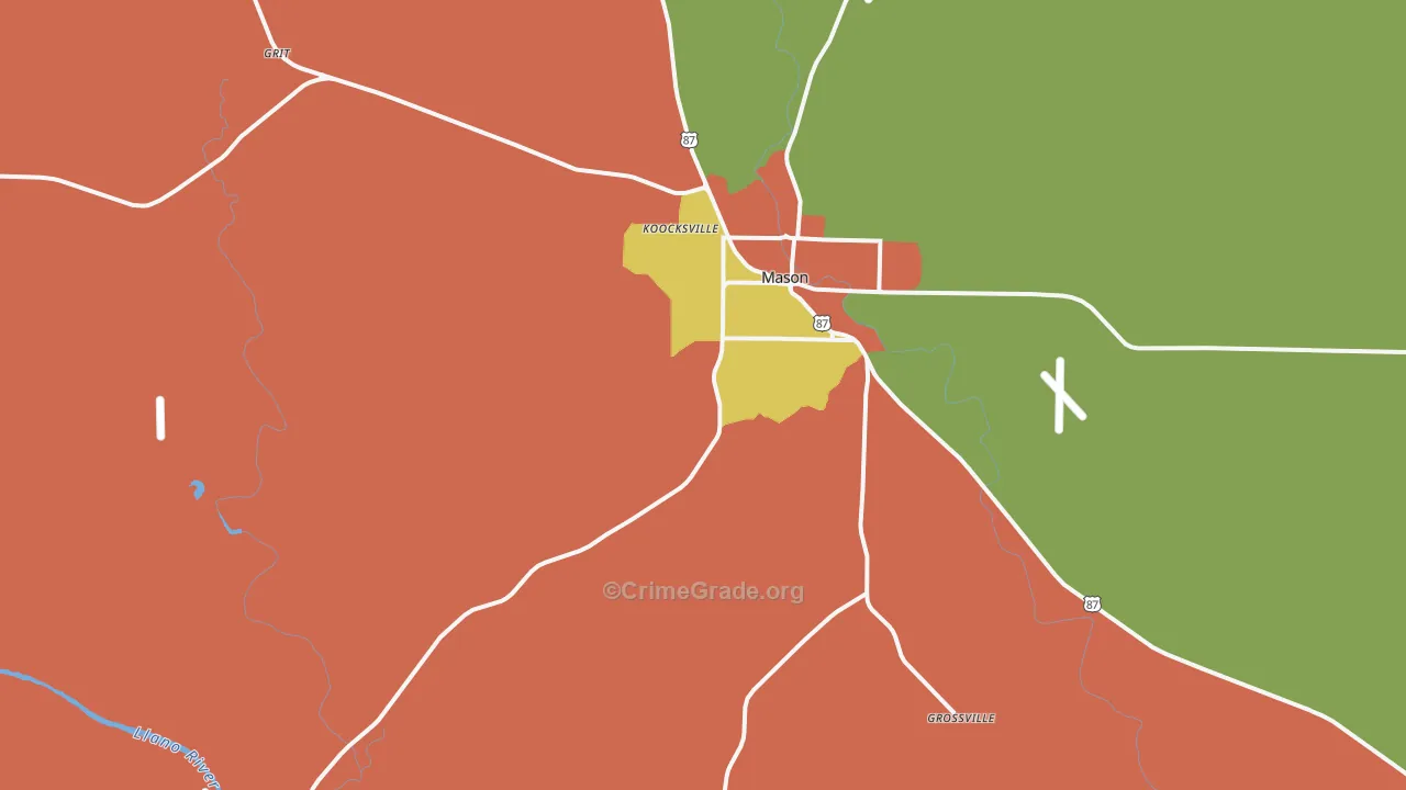 Koockville, TX Map of Theft Rates