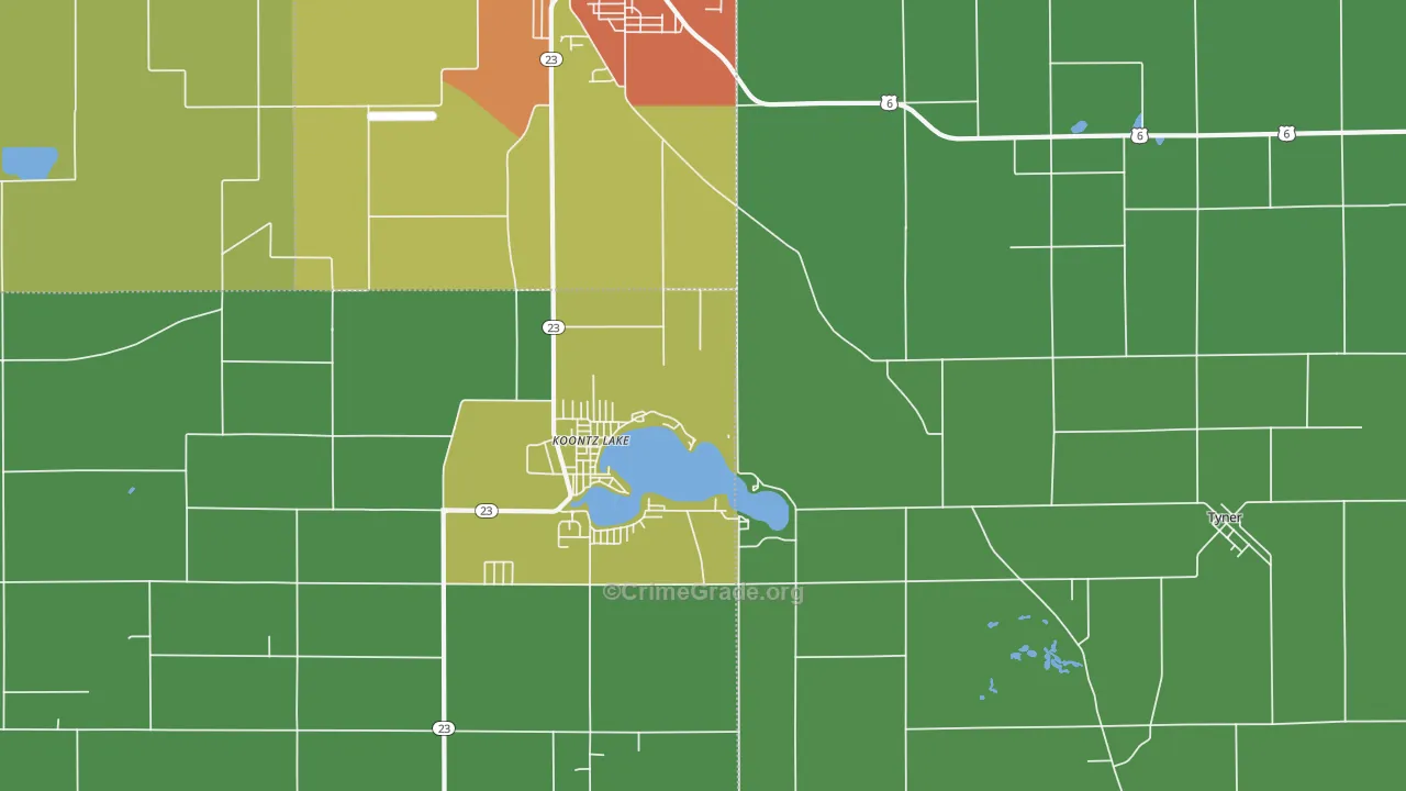 Koontz Lake, IN Map of Theft Rates