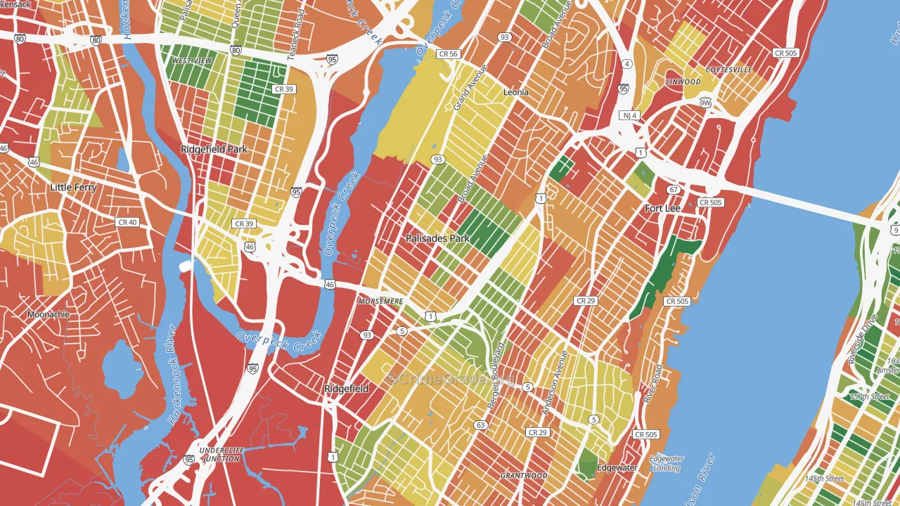 Koreatown, Palisades Park, NJ Map of Theft Rates