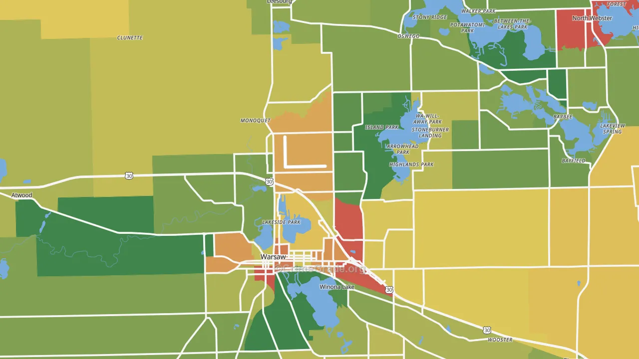 Kosciusko County, IN Map of Theft Rates