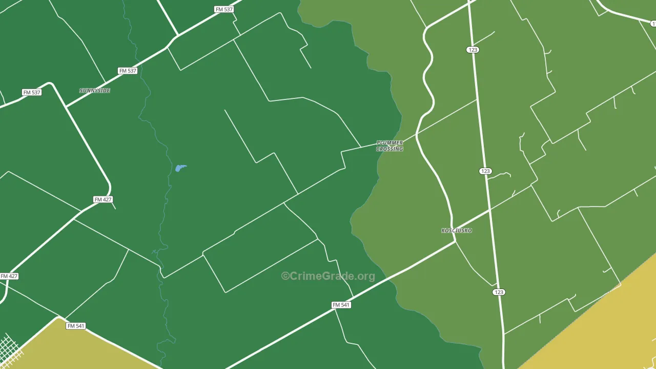 Kosciusko, TX Map of Theft Rates