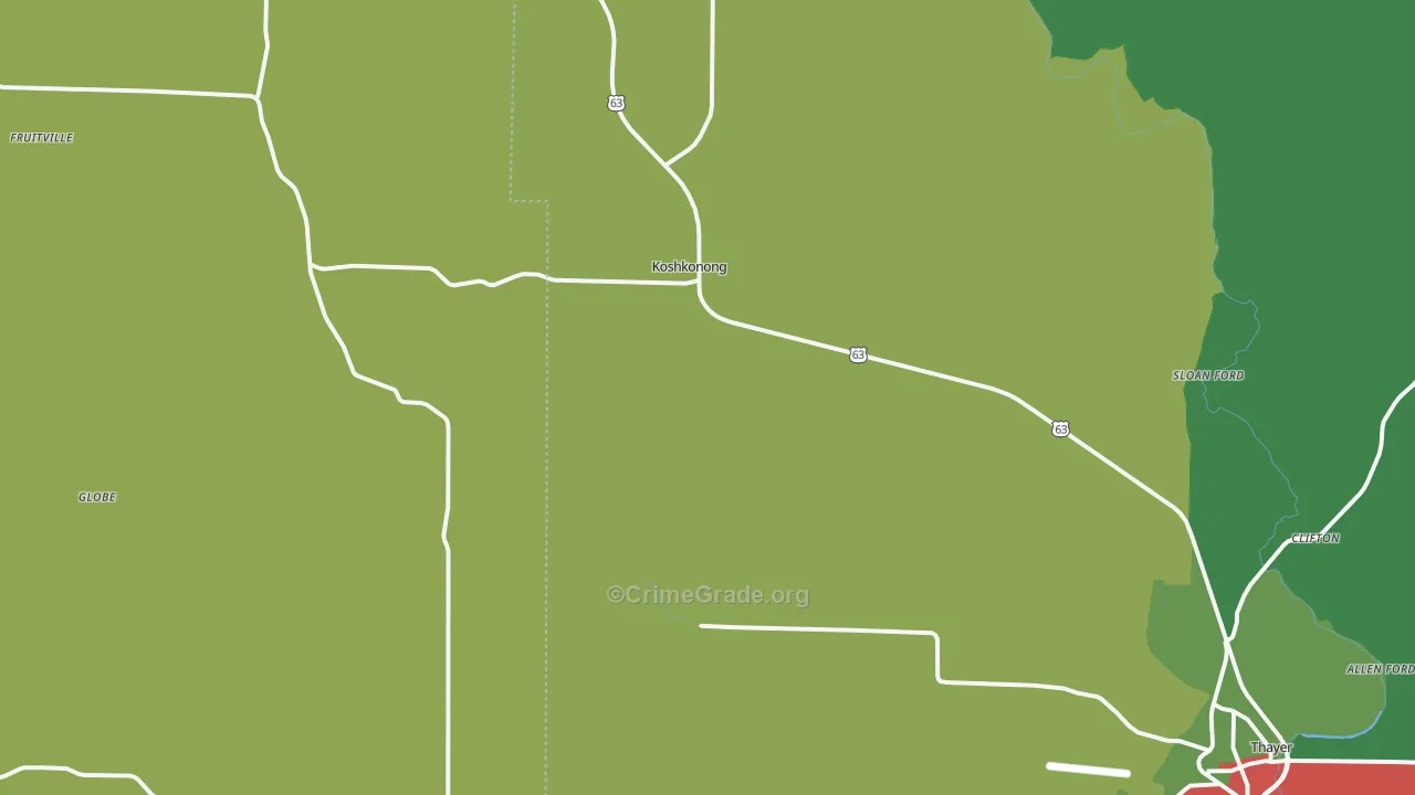 Koshkonong, MO Map of Theft Rates