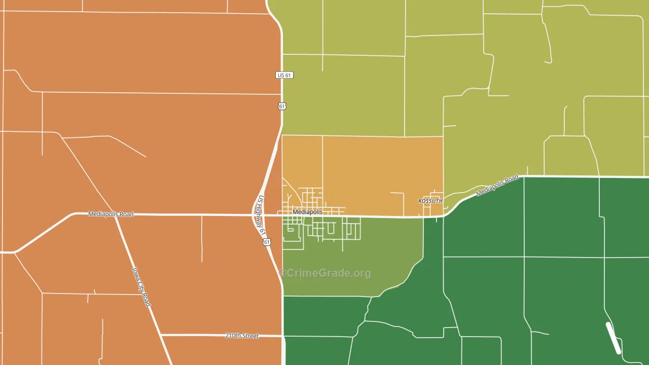 Kossuth, IA Map of Theft Rates