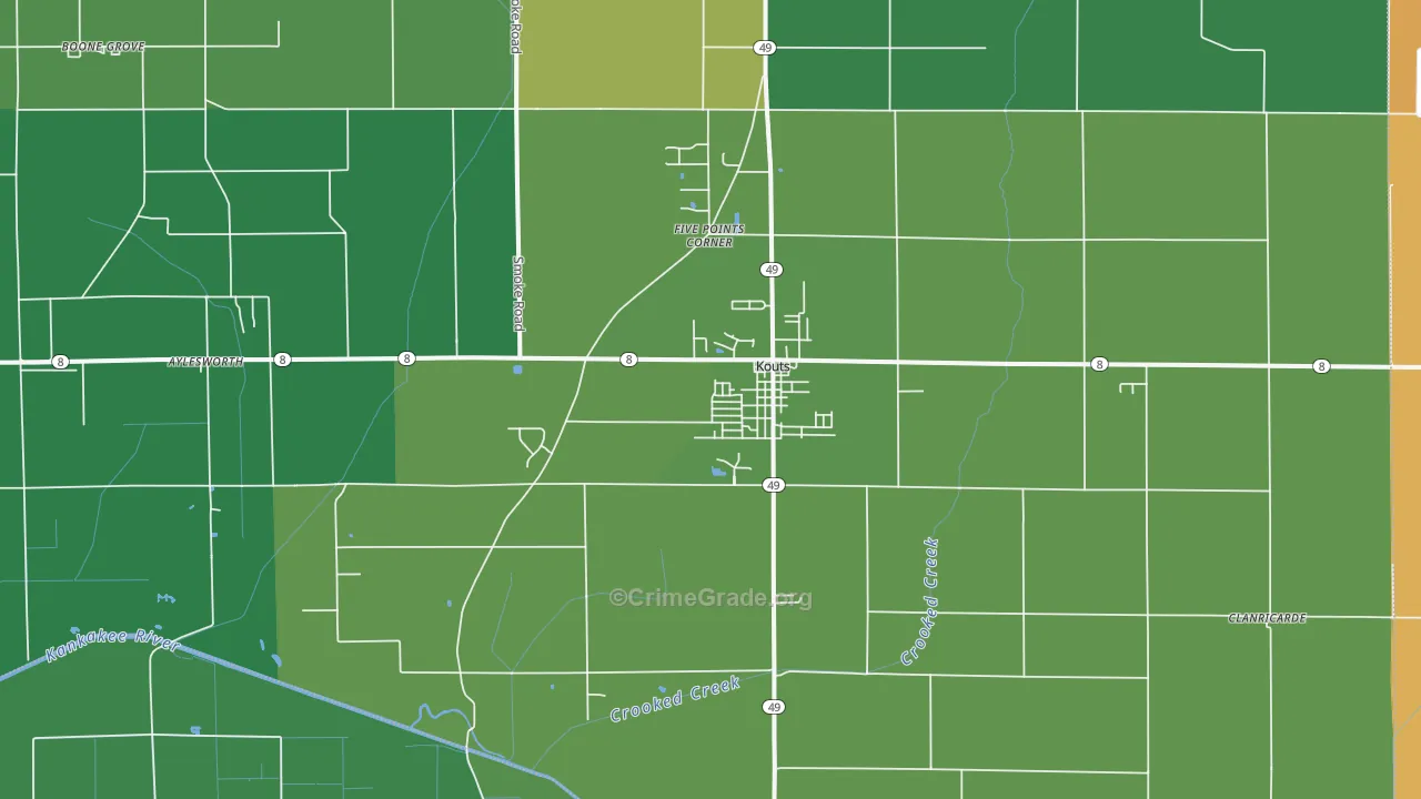 Kouts, IN Map of Theft Rates