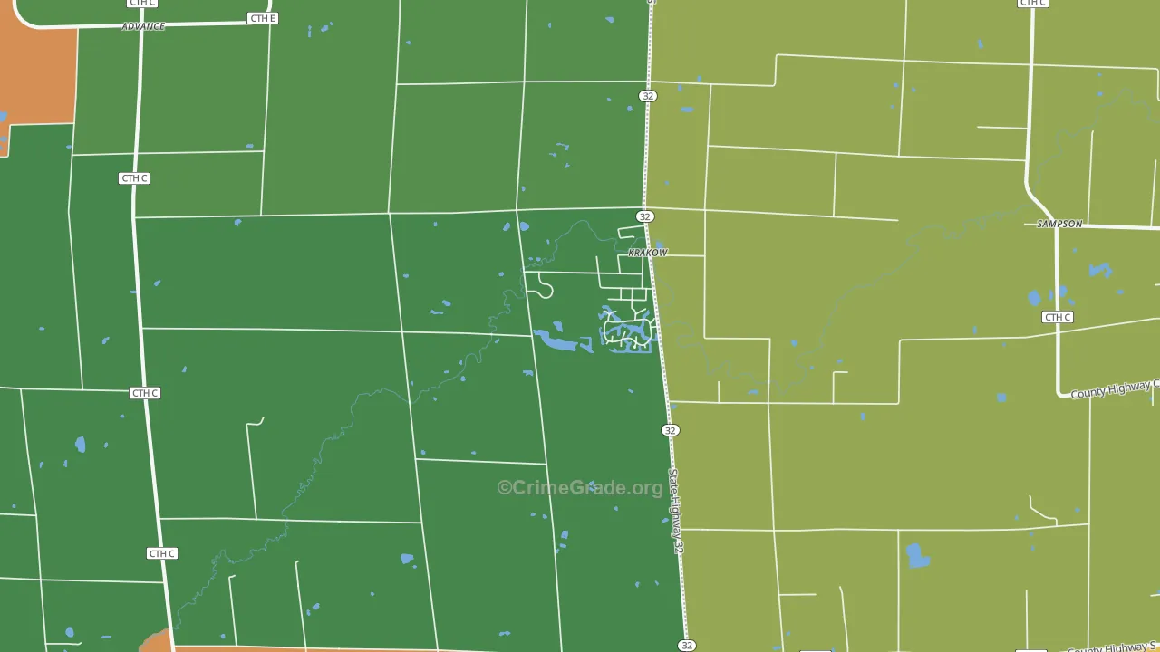 Krakow, WI Map of Theft Rates