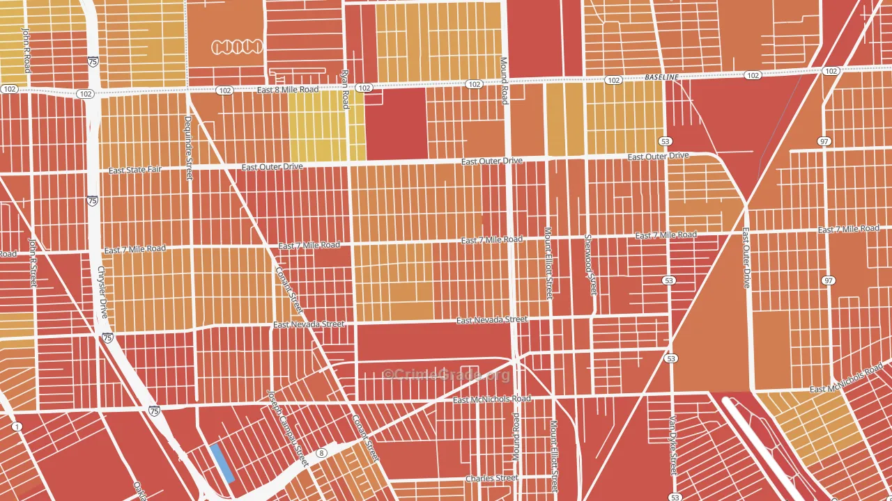 Kranz Woods, Detroit, MI Map of Theft Rates