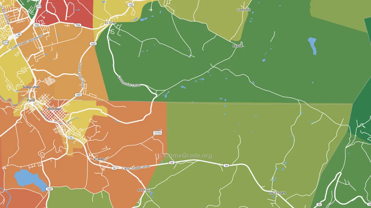 Krayn, PA Map of Theft Rates