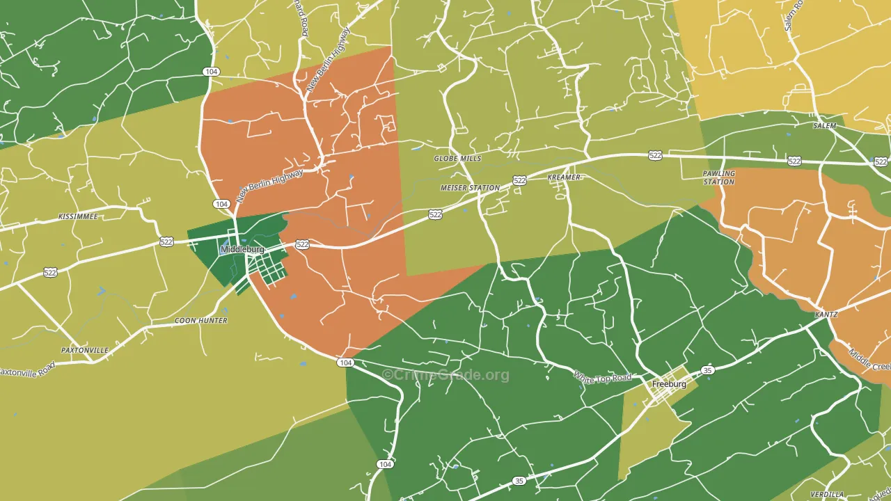 Kreamer, PA Map of Theft Rates