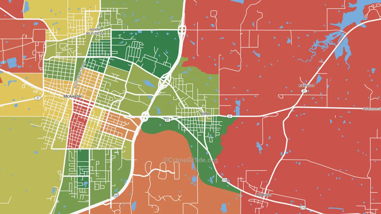 Krebs, OK Map of Theft Rates