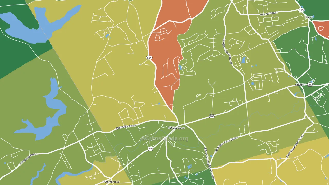 Kresgeville, PA Map of Theft Rates