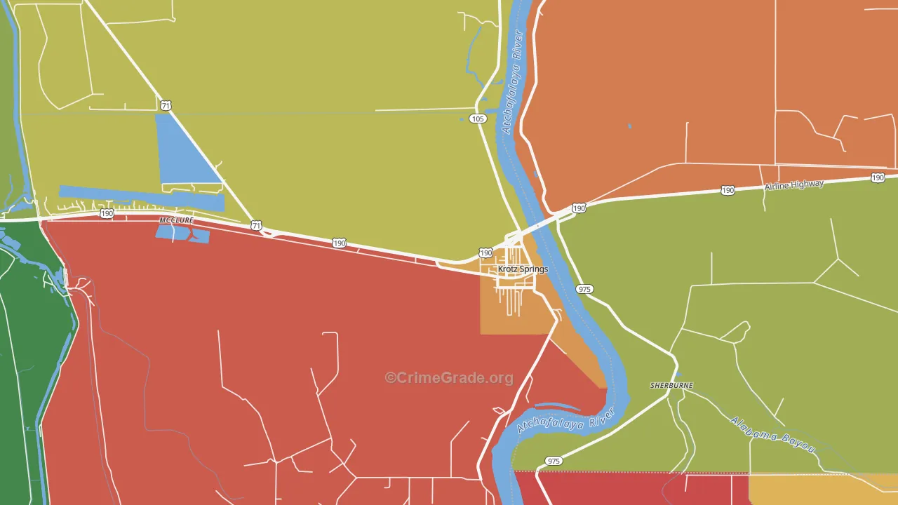 Krotz Springs, LA Map of Theft Rates