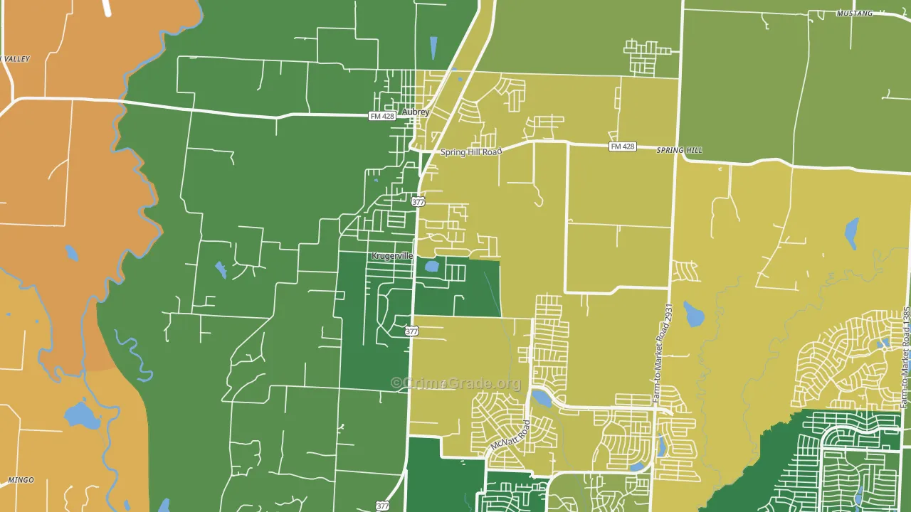 Krugerville, TX Map of Theft Rates