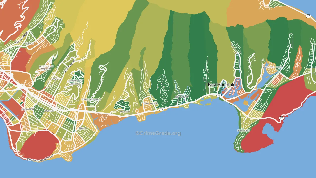 Kuliouou-Kalani Iki, East Honolulu, HI Map of Theft Rates