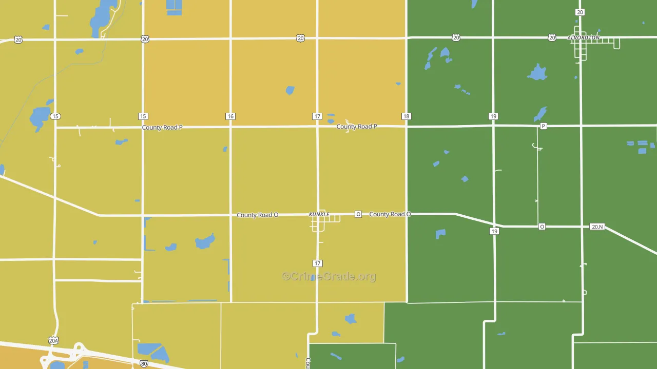 Kunkle, OH Map of Theft Rates