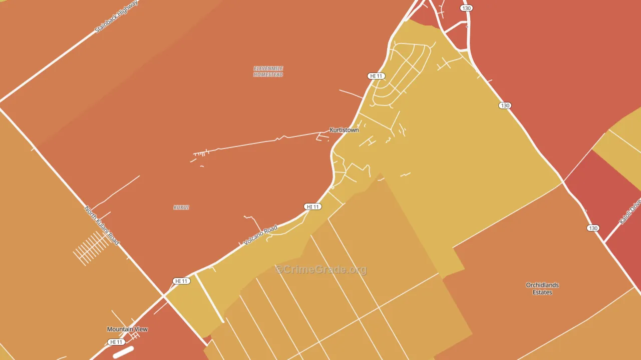 Kurtistown, HI Map of Theft Rates
