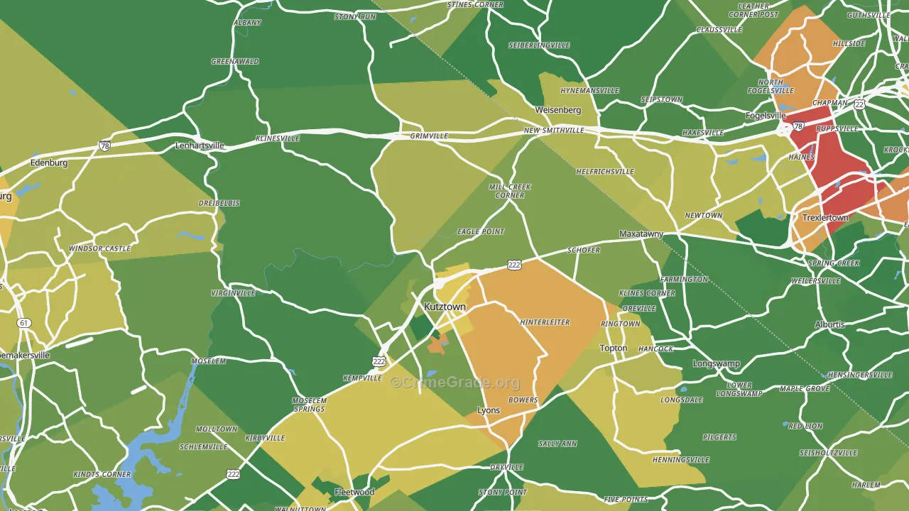 Kutztown, PA Map of Theft Rates