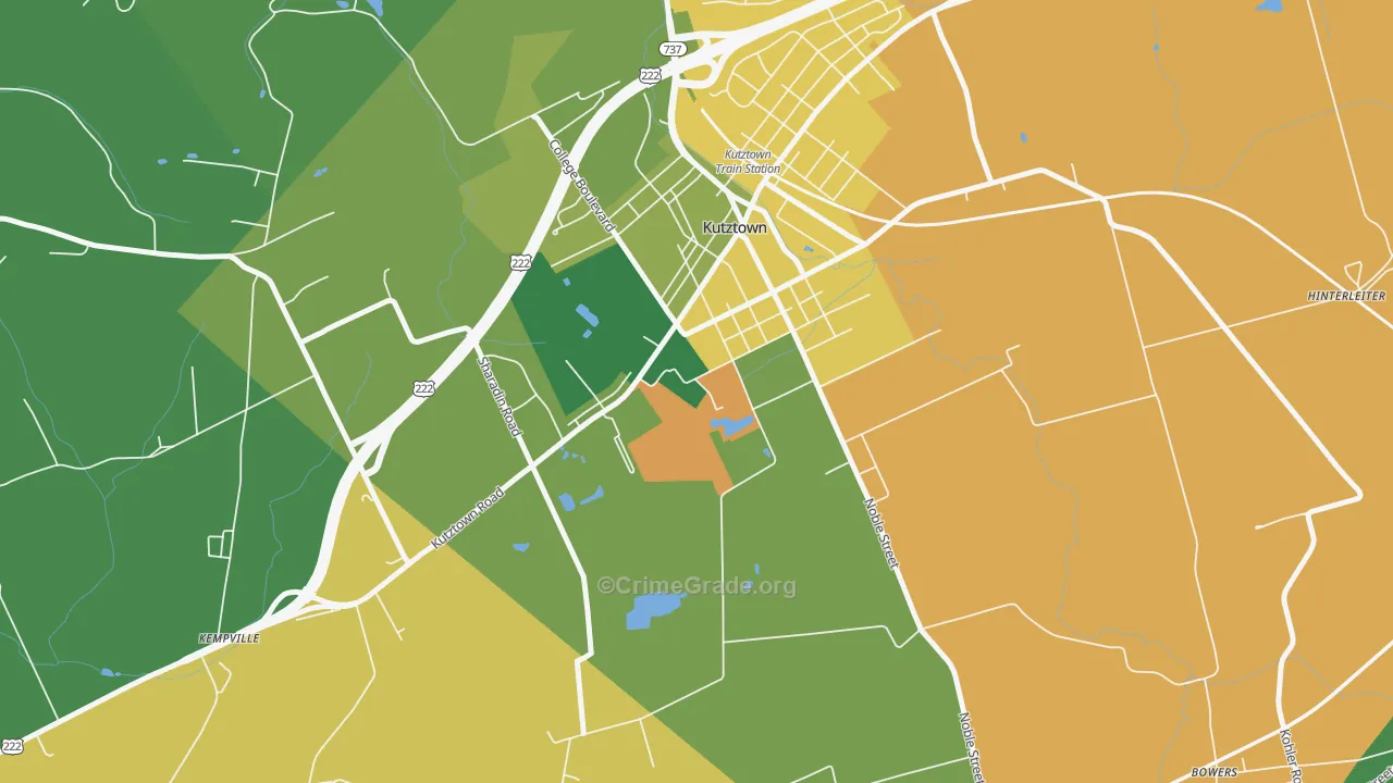 Kutztown University, PA Map of Theft Rates