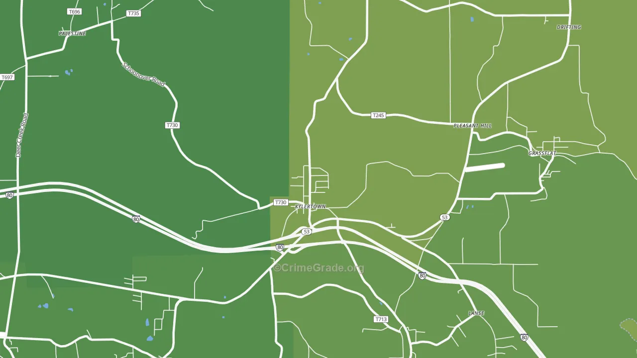 Kylertown, PA Map of Theft Rates