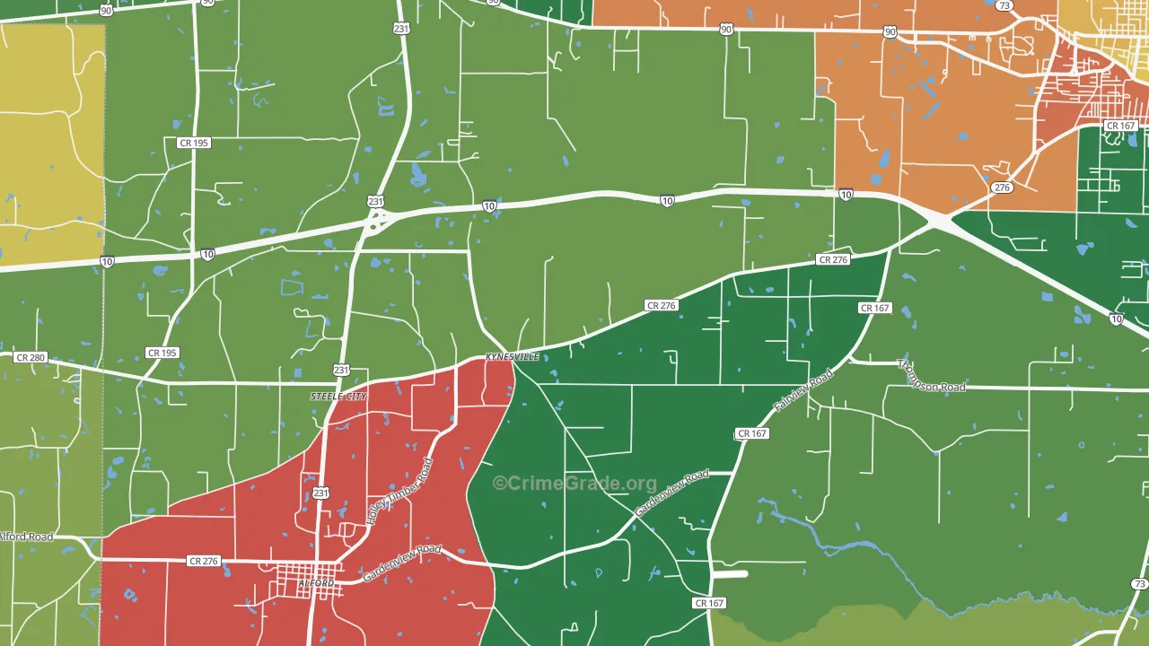 Kynesville, FL Map of Theft Rates
