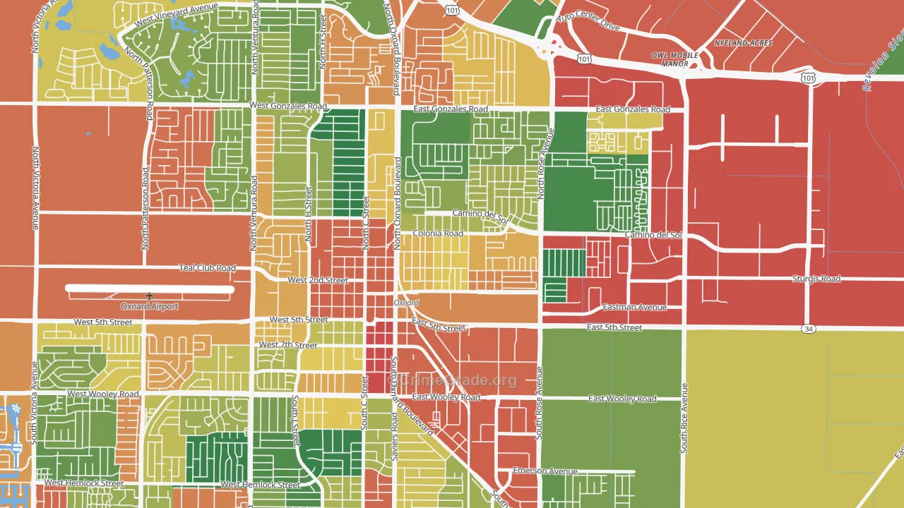 La Colonia, Oxnard, CA Map of Theft Rates