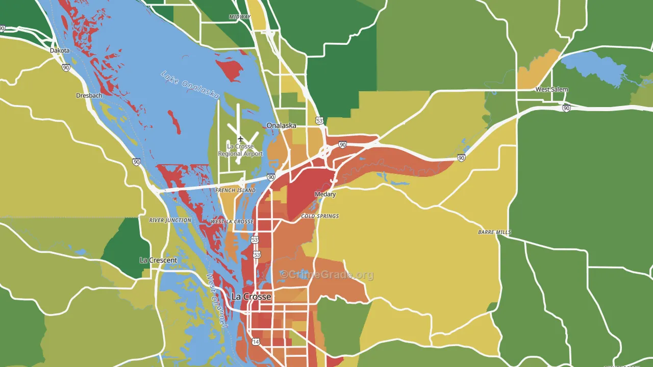 La Crosse County, WI Map of Theft Rates